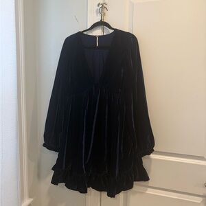 Boho Free People Navy Velvet Dress